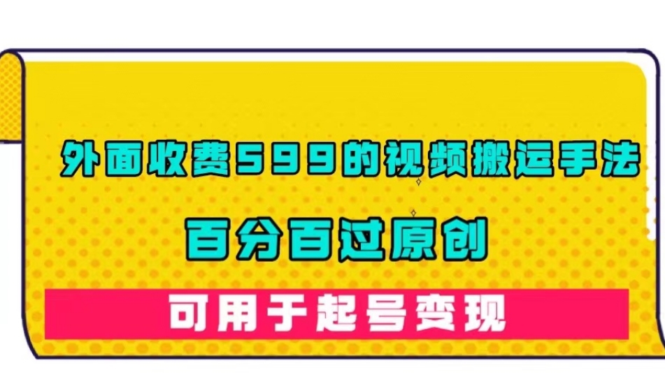 外面收费599的视频搬运手法，百分百过原创，可用起号变现【揭秘】-赚金金-技能学习分享