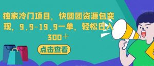 独家冷门项目,快团团资源包变现,9.9-19.9一单,轻松日入300+【揭秘】-赚金金-技能学习分享