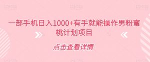 一部手机日入1000+有手就能操作男粉蜜桃计划项目【揭秘】-赚金金-技能学习分享