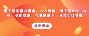 搭子经济暴力掘金,人人可做,每天轻松5-10张,长期稳定,可复制放大,兄弟们捡钱啦-赚金金-技能学习分享