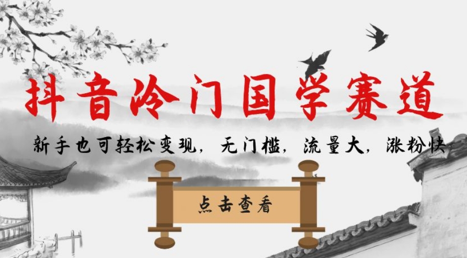 抖音冷门国学赛道，新手也可轻松变现，无门槛，流量大，涨粉快-赚金金-技能学习分享