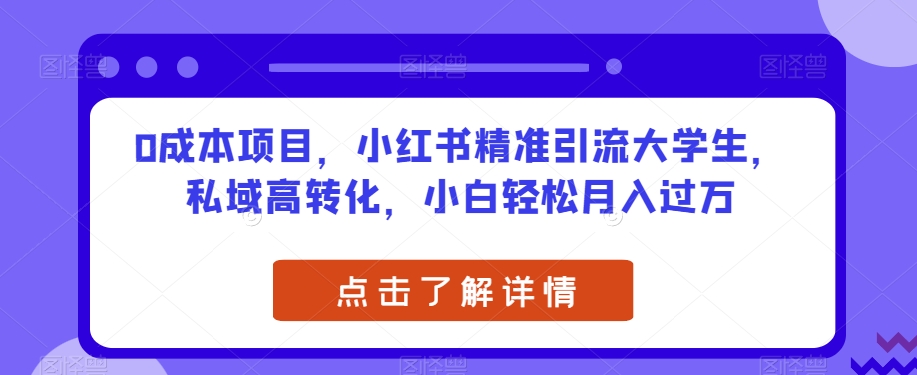 0成本项目，小红书精准引流大学生，私域高转化，小白轻松月入过万【揭秘】-赚金金-技能学习分享