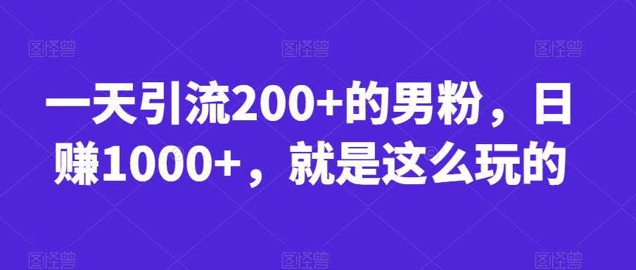 一天引流200+的男粉，日赚1000+，就是这么玩的【揭秘】-赚金金-技能学习分享
