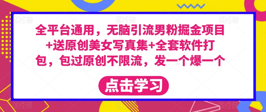 全平台通用，无脑引流男粉掘金项目+送原创美女写真集+全套软件打包，包过原创不限流，发一个爆一个【揭秘】-赚金金-技能学习分享