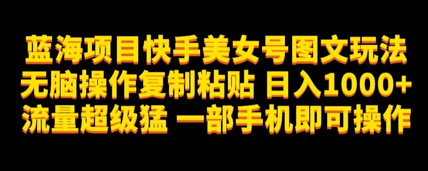 蓝海项目快手美女号图文玩法，无脑操作复制粘贴，日入1000+流量超级猛一部手机即可操作【揭秘】-赚金金-技能学习分享