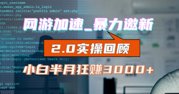 网游加速邀新，狂吃提成，适合小白，首月破千（v2.0版教程）【揭秘】-赚金金-技能学习分享