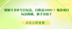 视频号书单号日玩法，日收益1000+！爆款项目玩法揭秘，新手直接干【揭秘】-赚金金-技能学习分享