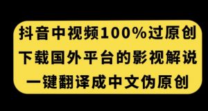 抖音中视频百分百过原创,下载国外平台的电影解说,一键翻译成中文获取收益-赚金金-技能学习分享