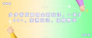 多多带货高佣金新玩法,一天300+,亲测玩法,保姆教学-赚金金-技能学习分享