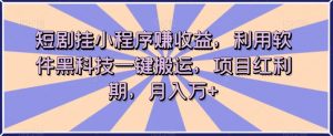 短剧挂小程序赚收益,利用软件黑科技一键搬运,项目红利期,月入万+【揭秘】-赚金金-技能学习分享