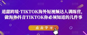 道甜跨境·TIKTOK海外短视频达人训练营,做海外抖音TIKTOK你必须知道的几件事-赚金金-技能学习分享