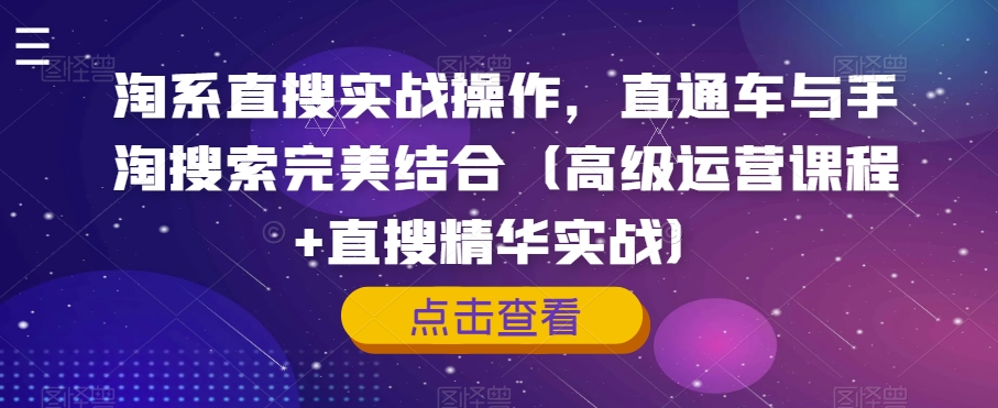 淘系直搜实战操作，直通车与手淘搜索完美结合（高级运营课程+直搜精华实战）-赚金金-技能学习分享