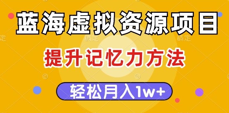 蓝海虚拟资源项目，提升记忆力方法，多种变现方式，轻松月入1w+【揭秘】-赚金金-技能学习分享
