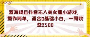 蓝海项目抖音无人美女播小游戏,操作简单,适合0基础小白,一周收益2500【揭秘】-赚金金-技能学习分享