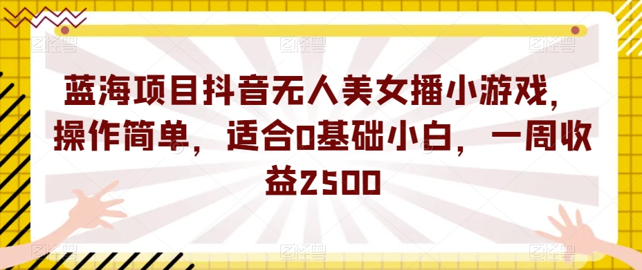 蓝海项目抖音无人美女播小游戏，操作简单，适合0基础小白，一周收益2500【揭秘】-赚金金-技能学习分享