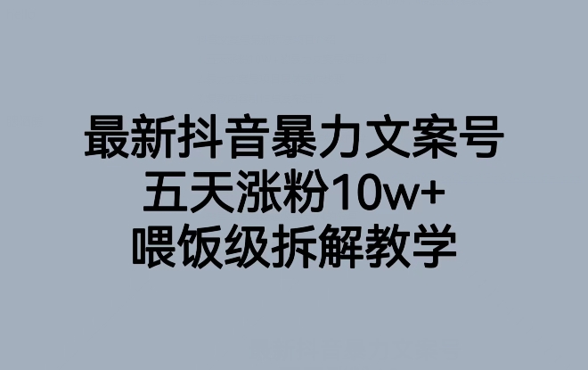 最新抖音暴力文案号，五天涨粉10w+，喂饭级拆解教学-赚金金-技能学习分享