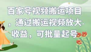 百家号视频搬运项目,通过搬运视频放大收益,可批量起号【揭秘】-赚金金-技能学习分享