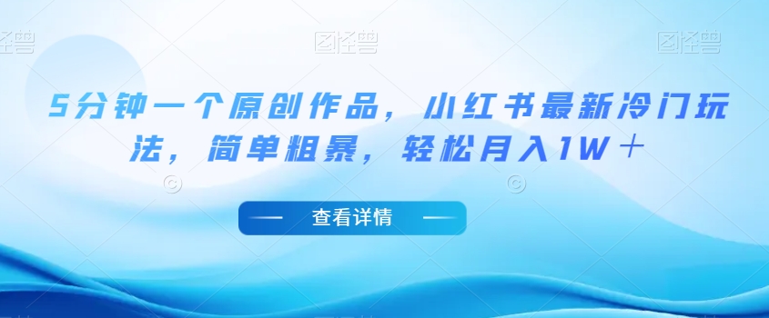 5分钟一个原创作品，小红书最新冷门玩法，简单粗暴，轻松月入1W＋【揭秘】-赚金金-技能学习分享