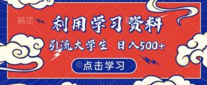 利用学习资料引流大学生粉,靠虚拟资源日入500+【揭秘】-赚金金-技能学习分享