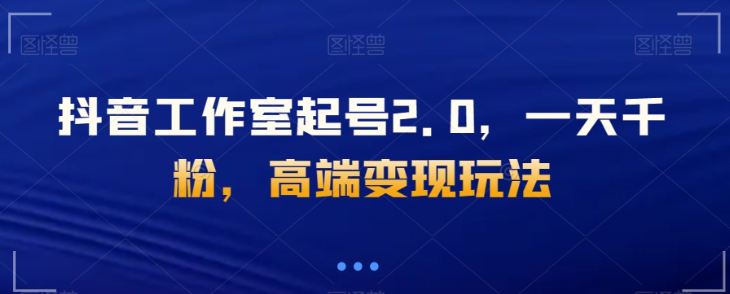 抖音工作室起号2.0，一天千粉，高端变现玩法【揭秘】-赚金金-技能学习分享
