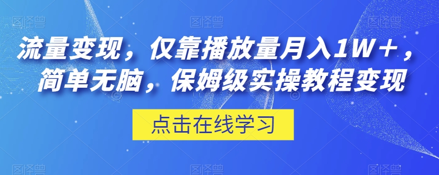 流量变现，仅靠播放量月入1W＋，简单无脑，保姆级实操教程【揭秘】-赚金金-技能学习分享