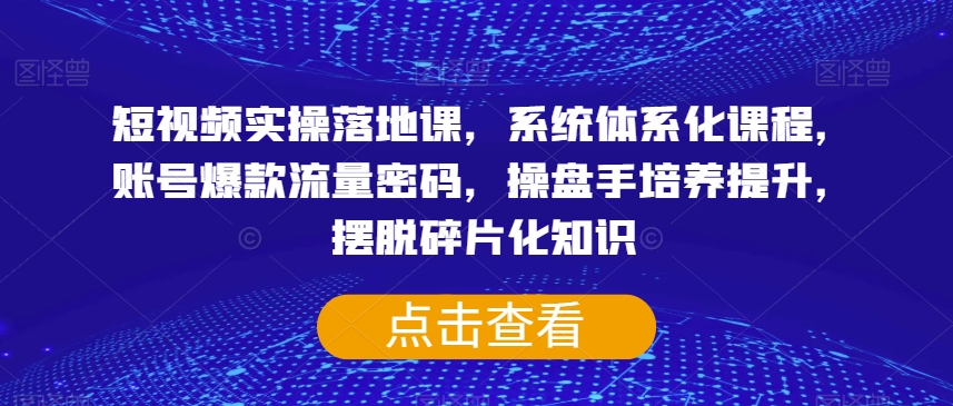 短视频实操落地课，系统体系化课程，账号爆款流量密码，操盘手培养提升，摆脱碎片化知识-赚金金-技能学习分享