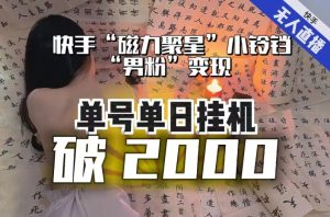 【日入破2000】快手无人直播不进人?“磁力聚星”没收益?不会卡屏、卡同城流量?最新课程会通通解决!-赚金金-技能学习分享
