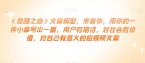 《觉醒之旅》文案模型,带着你,用你的一件小事写出一篇,用户有期待,对社会有价值,对自己有意义的短视频文案-赚金金-技能学习分享