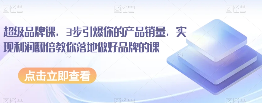 超级品牌课，3步引爆你的产品销量，实现利润翻倍教你落地做好品牌的课-赚金金-技能学习分享
