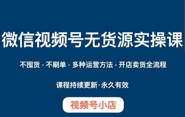 微信视频号小店无货源实操课程，​不囤货·不刷单·多种运营方法·开店卖货全流程-赚金金-技能学习分享