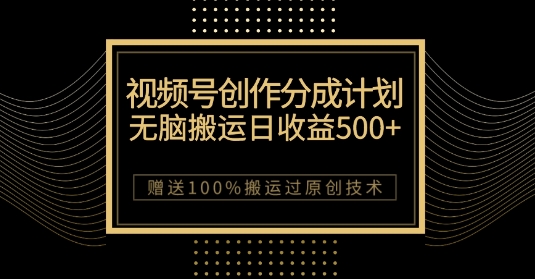 最新视频号创作分成计划，无脑搬运一天收益500+，100%搬运过原创技巧【揭秘】-赚金金-技能学习分享