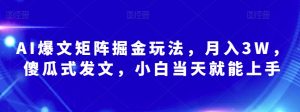 AI爆文矩阵掘金玩法,月入3W,傻瓜式发文,小白当天就能上手【揭秘】-赚金金-技能学习分享
