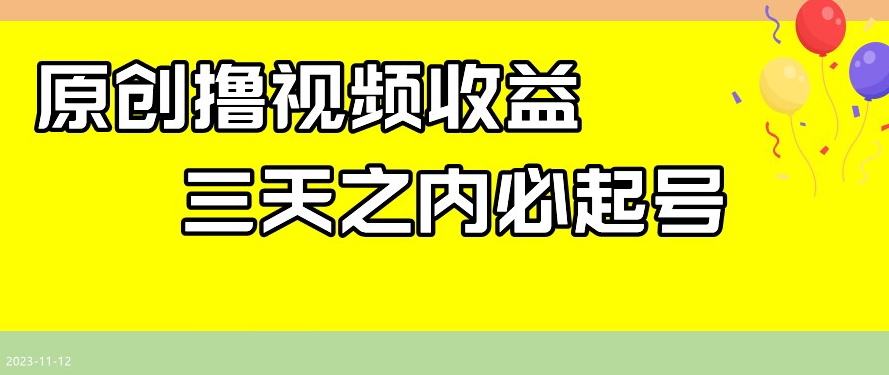 最新撸视频收益，三天之内必起号，一天保底100+【揭秘】-赚金金-技能学习分享