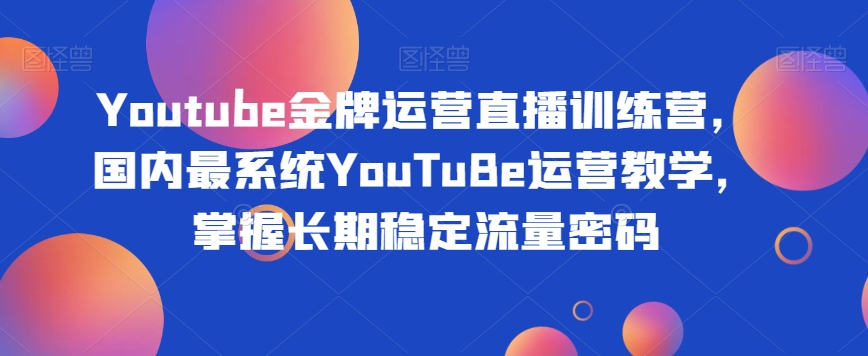 Youtube金牌运营直播训练营，国内最系统YouTuBe运营教学，掌握长期稳定流量密码-赚金金-技能学习分享