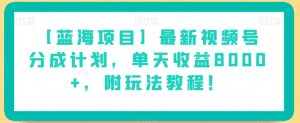【蓝海项目】最新视频号分成计划,单天收益8000+,附玩法教程!-赚金金-技能学习分享