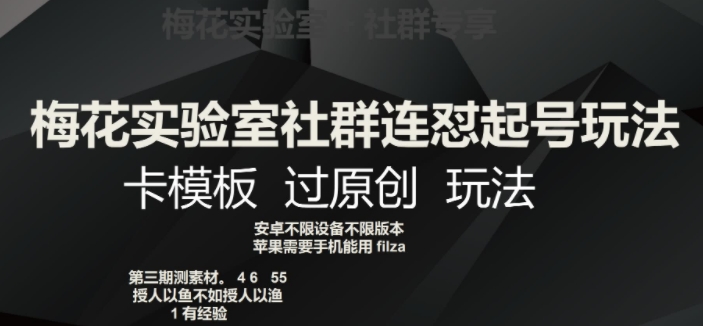 梅花实验室社群连怼起号玩法，卡模板过原创玩法【揭秘】-赚金金-技能学习分享