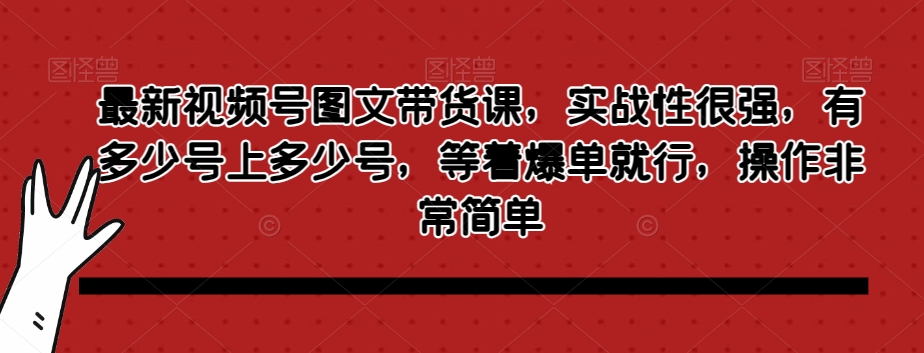 最新视频号图文带货课，实战性很强，有多少号上多少号，等着爆单就行，操作非常简单-赚金金-技能学习分享