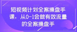 短视频计划全案操盘手课,从0-1会做有效流量的全案操盘手-赚金金-技能学习分享
