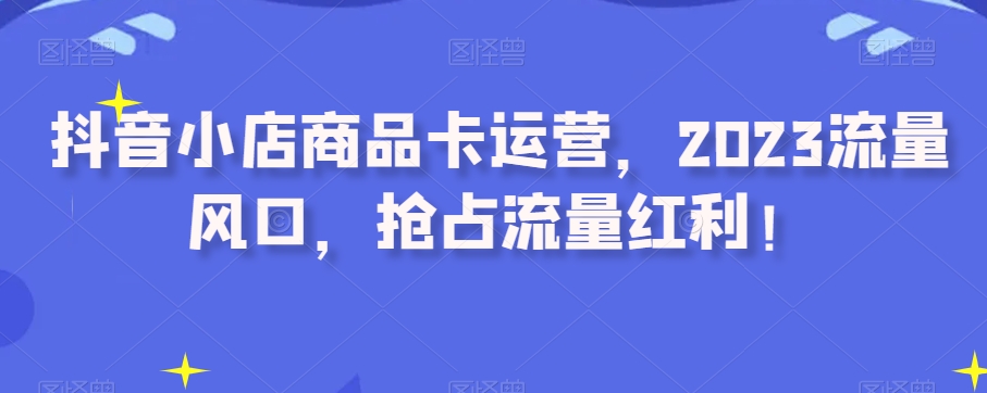抖音小店商品卡运营，2023流量风口，抢占流量红利！-赚金金-技能学习分享