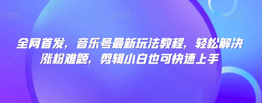 全网首发，音乐号最新玩法教程，轻松解决涨粉难题，剪辑小白也可快速上手-赚金金-技能学习分享