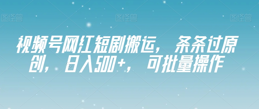 视频号网红短剧搬运，条条过原创，日入500+，可批量操作【揭秘】-赚金金-技能学习分享