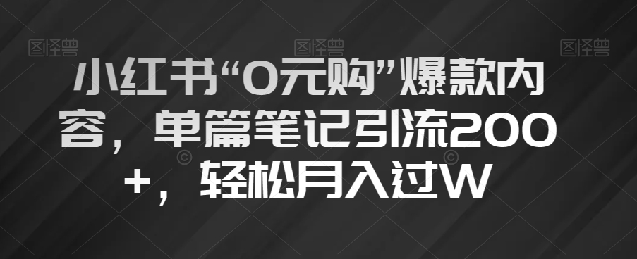 小红书“0元购”爆款内容，单篇笔记引流200+，轻松月入过W【揭秘】-赚金金-技能学习分享