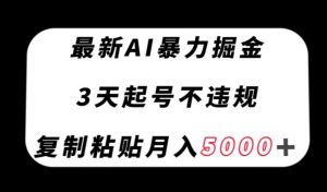 最新AI暴力掘金,3天必起号不违规,复制粘贴月入5000+【揭秘】-赚金金-技能学习分享