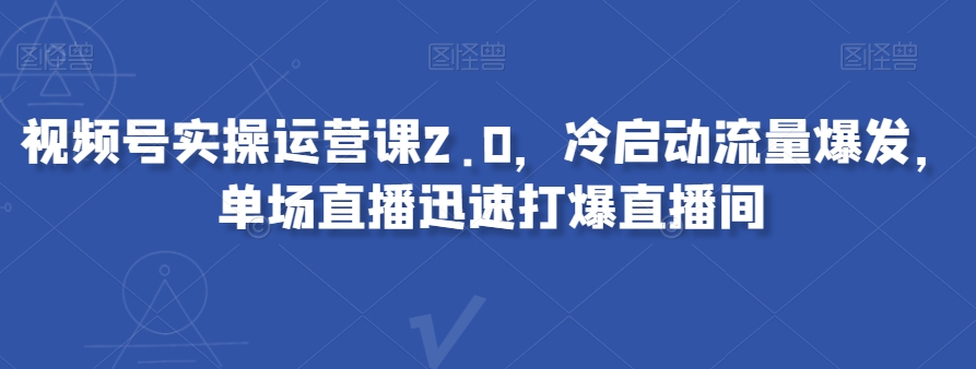 视频号实操运营课2.0，冷启动流量爆发，单场直播迅速打爆直播间-赚金金-技能学习分享