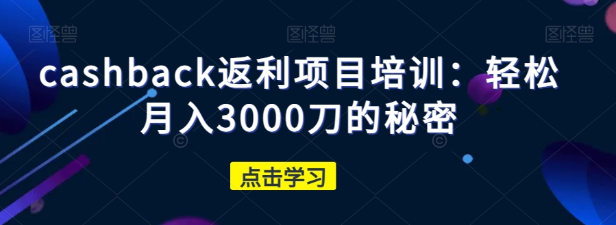 cashback返利项目培训：轻松月入3000刀的秘密-赚金金-技能学习分享