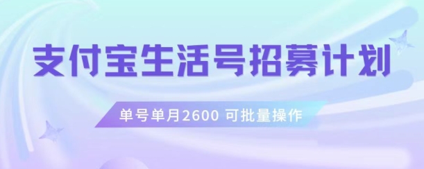 支付宝生活号作者招募计划，单号单月2600，可批量去做，工作室一人一个月轻松1w+【揭秘】-赚金金-技能学习分享