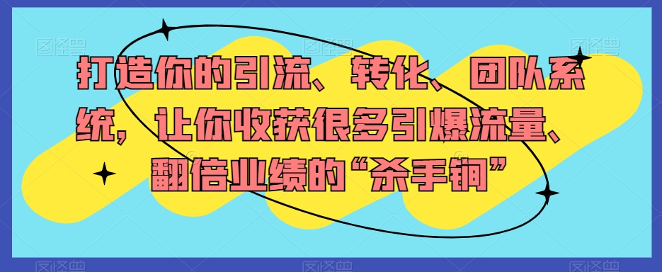 打造你的引流、转化、团队系统，让你收获很多引爆流量、翻倍业绩的“杀手锏”-赚金金-技能学习分享