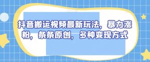 抖音搬运视频最新玩法,暴力涨粉,条条原创,多种变现方式【揭秘】-赚金金-技能学习分享
