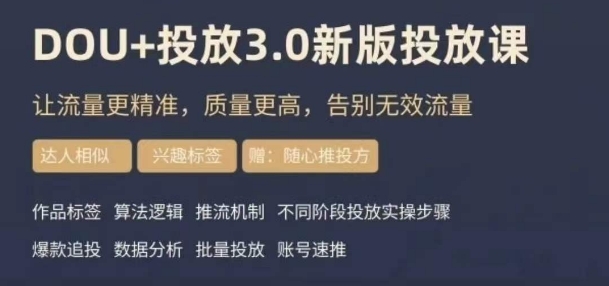 dou+豆荚投放实操课3.0新版，让流量更精准，质量更高，告别无效流量-赚金金-技能学习分享