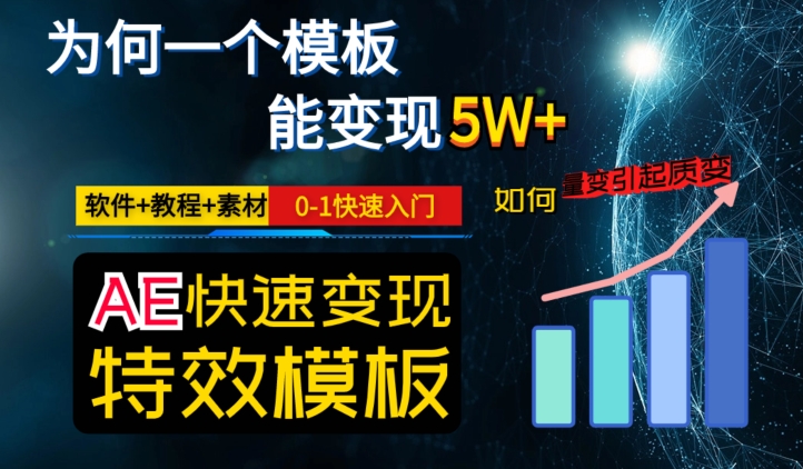 AE视频特效模板变现月入3-5W，0-1快速入门，软件+教程+素材-赚金金-技能学习分享